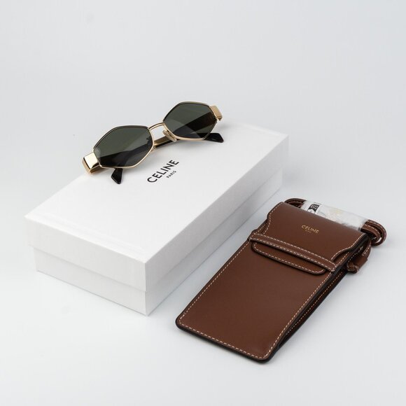 Celine TRIOMPHE Men Sunglasses Gold Green CL40254U 30N NEW AUTHENTIC - Picture 13 of 14